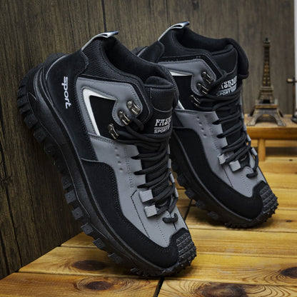Men's outdoor hiking casual shoes by BackupMyFilesNow.com in grey, featuring anti-slip, wear-resistant soles and versatile comfort