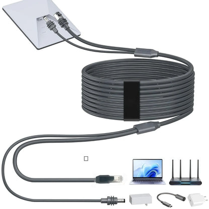 2-in-1 Starlink Mini cable from BACKUPMYFILESNOW.COM, 15m gray Ethernet and USB-C charging cable for Starlink mini.