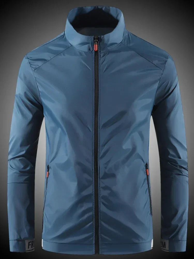 Men's breathable waterproof sunscreen coat in grey apricot, designed for outdoor sports, fishing, UV protection, and summer activities.