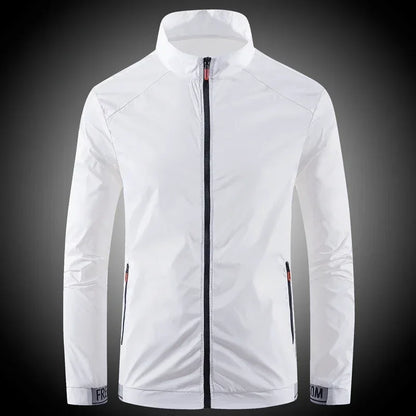 Men's breathable waterproof sunscreen coat in grey apricot, designed for summer outdoor activities like fishing, UV protection, and sports.