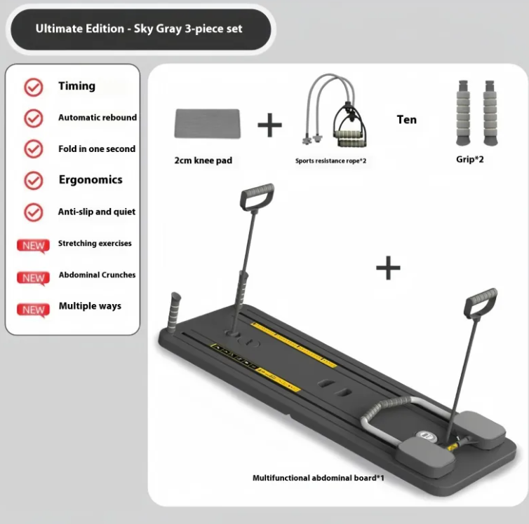 Grey folding household abdominal wheel fitness board for core exercises, designed for effective abdominal workouts.