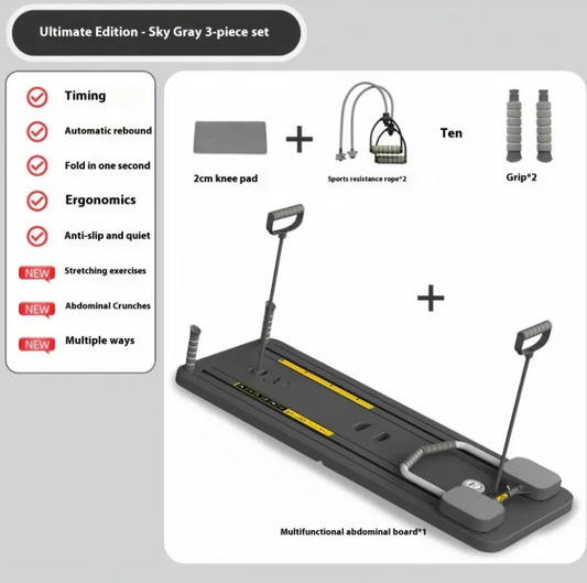 Grey folding household abdominal wheel fitness board for core exercises, designed for effective abdominal workouts.