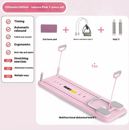 Grey folding household abdominal wheel fitness board for core workouts and abdominal muscle strengthening.