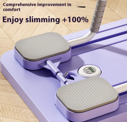 Gray folding household abdominal wheel fitness board for core workouts, designed for effective abdominal exercise routines.