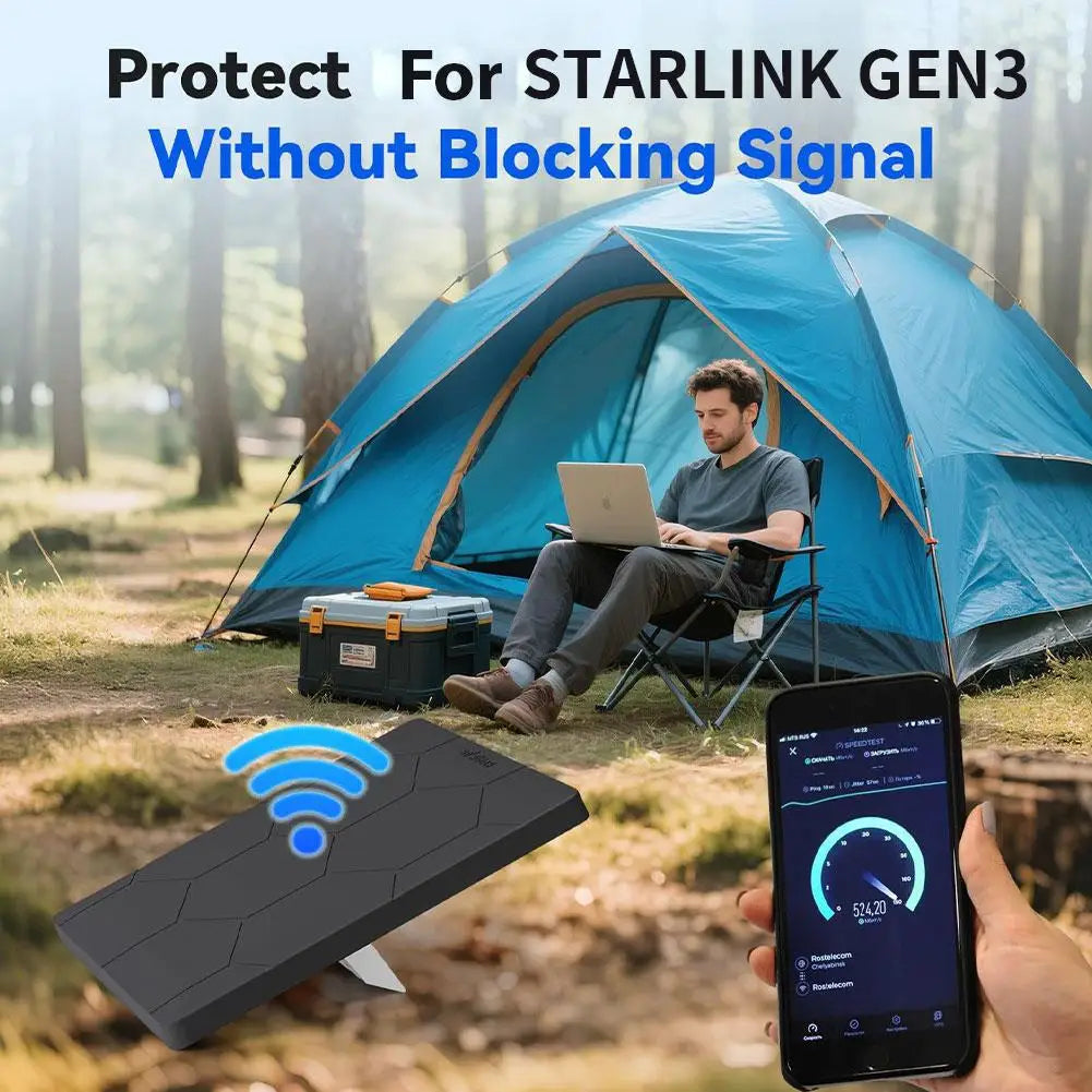 Grey shockproof silicone protective case for Starlink Gen 3 accessories with antenna cover and heat dissipation features.