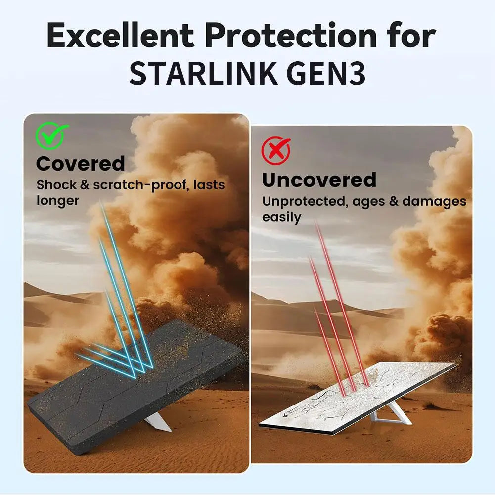 Grey shockproof silicone protective case for Starlink Gen 3 accessories, with antenna cover and heat dissipation features.