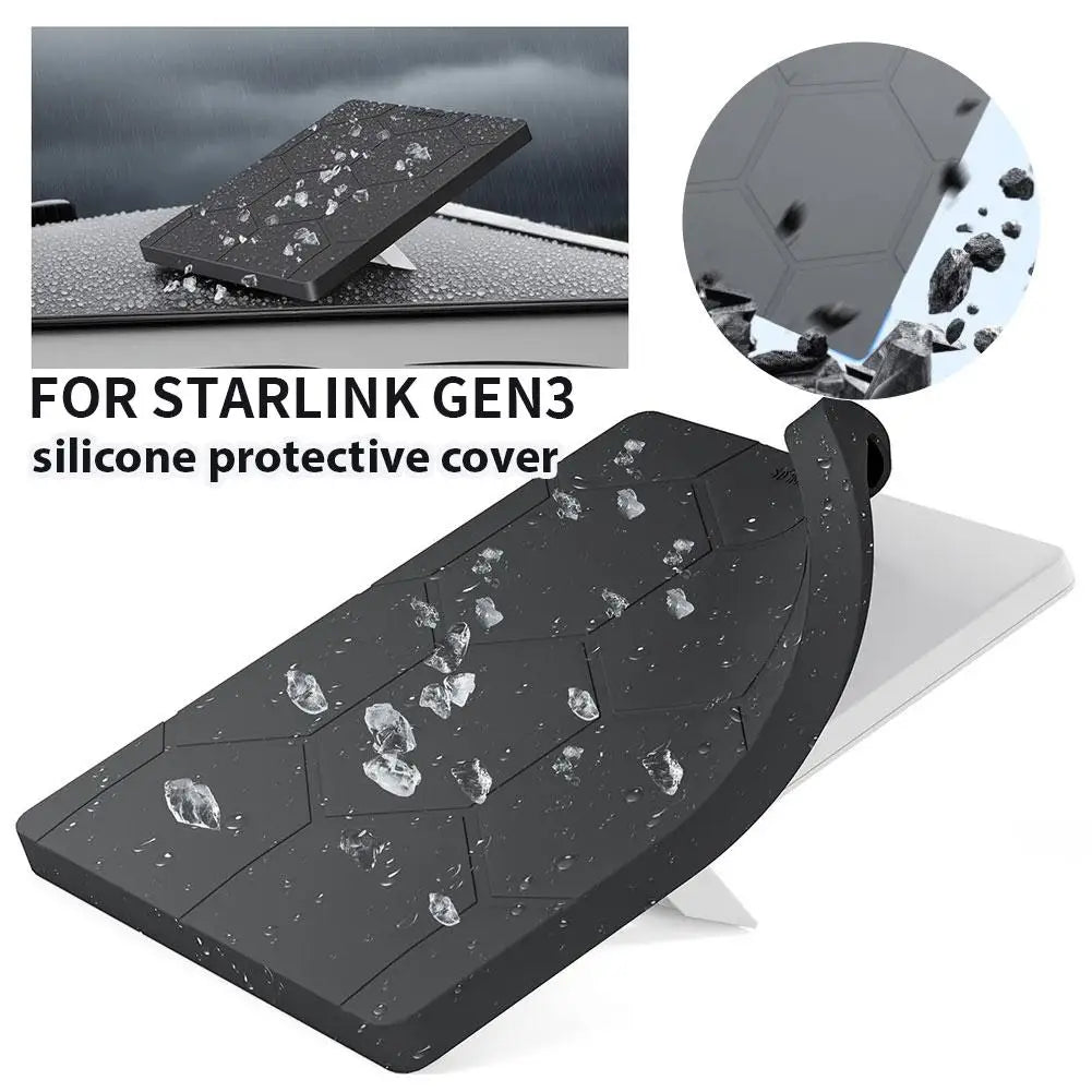 Grey shockproof silicone protective case for Starlink Gen 3 accessories, featuring antenna cover and heat dissipation shell.