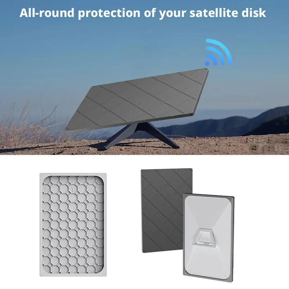 Grey shockproof silicone protective case for Starlink Gen 3 accessories, with antenna cover and portable heat dissipation shell.