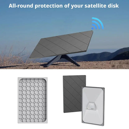 Grey shockproof silicone protective case for Starlink Gen 3 accessories, with antenna cover and portable heat dissipation shell.
