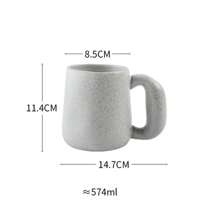 Grey Japanese stoneware retro coffee mug, 300/600ml, ideal for breakfast, milk, oatmeal, office use, and matching couple water cups.