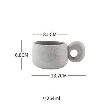 Japanese stoneware retro coffee mug in grey with a simple design, ideal for breakfast, office use, or as a birthday gift.