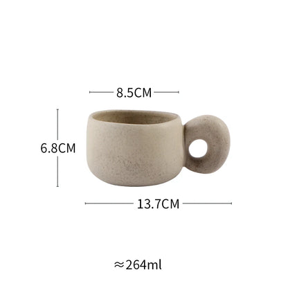 Grey Japanese stoneware retro coffee mug with a simple design, ideal for breakfast, oatmeal, or office use.