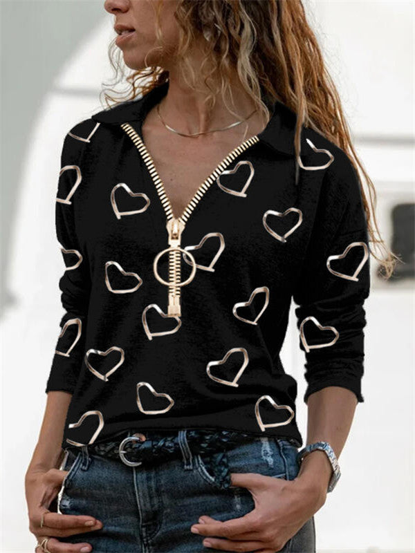 Love digital print V-neck long sleeve top by BACKUPMYFILESNOW.COM®, featuring a stylish love-themed digital design on a comfortable long sleeve shirt.