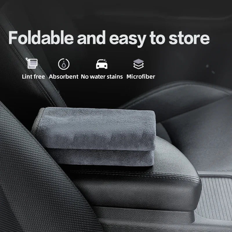 Grey microfiber car cleaning towel from BACKUPMYFILESNOW.COM® for automobile, motorcycle, glass, and household cleaning.