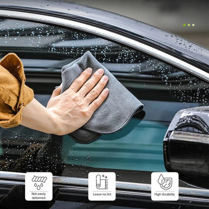 Grey microfiber car cleaning towel for automobile, motorcycle, glass, and household cleaning, soft and absorbent.
