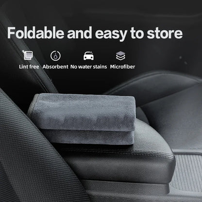 Grey microfiber car cleaning towel from BACKUPMYFILESNOW.COM®, ideal for automobile, motorcycle, glass, and household cleaning.