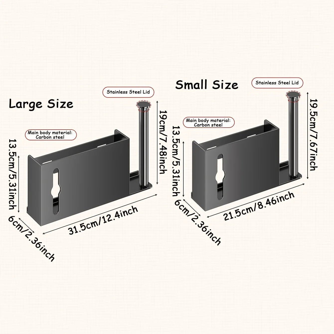Gray space-saving paper towel rack by BACKUPMYFILESNOW.COM®, designed for kitchen, bathroom, or laundry storage organization.