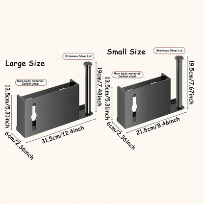 Gray space-saving paper towel rack by BACKUPMYFILESNOW.COM® for kitchen, bathroom, or laundry organization.