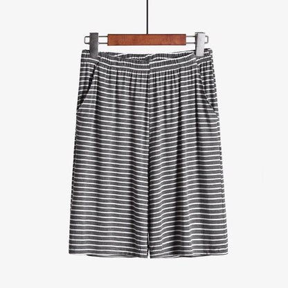 Plus size striped loose-fitting loungewear shorts with a relaxed fit and comfortable fabric, perfect for casual wear.