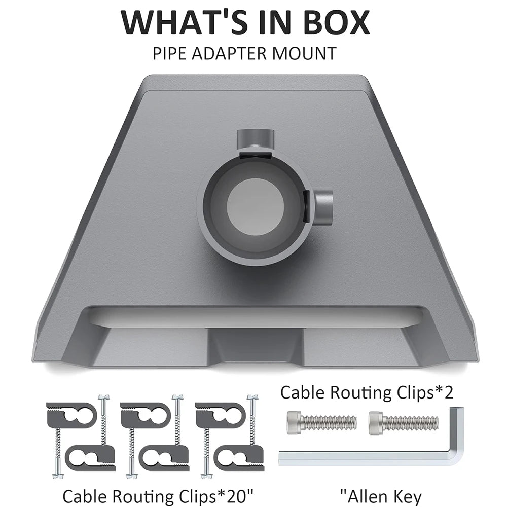 Starlink Gen3/V3 small diameter pipe adapter mount kit by BACKUPMYFILESNOW.COM, gray plastic with mounting hardware visible