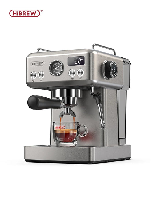 HiBREW 20Bar semi-automatic espresso coffee machine with 58mm portafilter, metal case, adjustable temperature for hot and cold coffee.