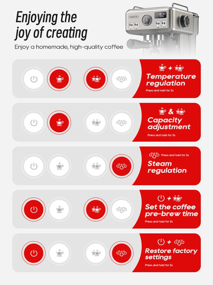 HiBREW 20Bar semi-automatic espresso coffee machine with 58mm portafilter, metal case, adjustable temperature for hot or cold coffee brewing.