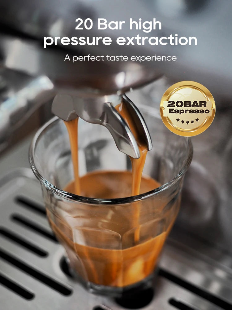 HiBREW 20Bar semi-automatic espresso coffee machine with adjustable temperature, 58mm portafilter, metal case, for hot and cold coffee brewing.