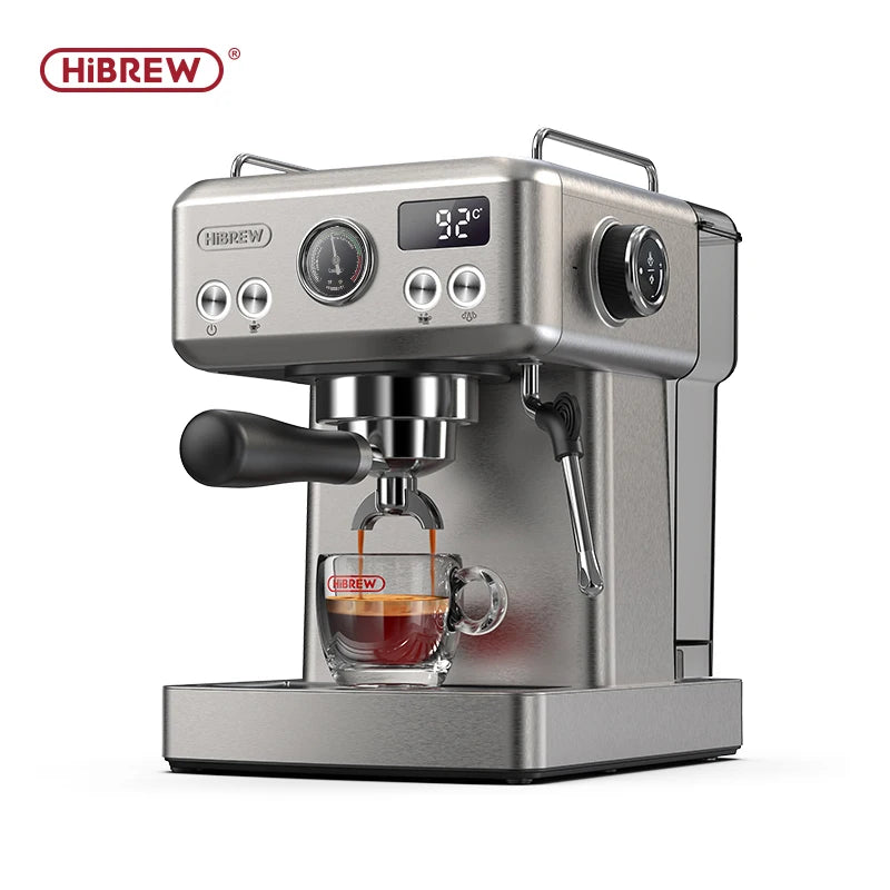 HiBREW 20Bar semi-automatic espresso coffee machine with 58mm portafilter, metal case, adjustable temperature, for hot and cold coffee.