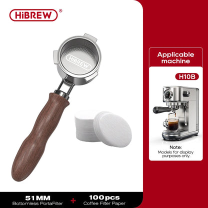 HiBREW coffee bottomless portafilter with 51mm and 58mm filter baskets for espresso machines, barista tool for H10A, H10B, H7A, H10 Plus