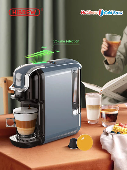 HiBREW 5-in-1 capsule coffee machine with hot and cold options, Nespresso, Dolce Gusto, and ESE pods, 20Bar pressure.