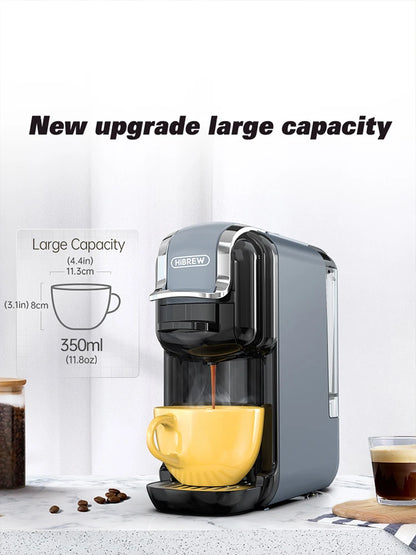 HiBREW 5-in-1 capsule coffee machine with hot/cold options, Nespresso, Dolce Gusto, and ESE pods, 20-bar pressure, countertop appliance.