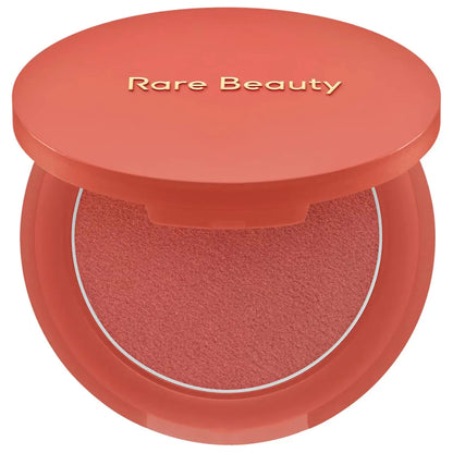 Rare Beauty cream to powder matte blush with bouncy, cushiony texture, long-lasting, waterproof, sweatproof, and natural brightening flush.