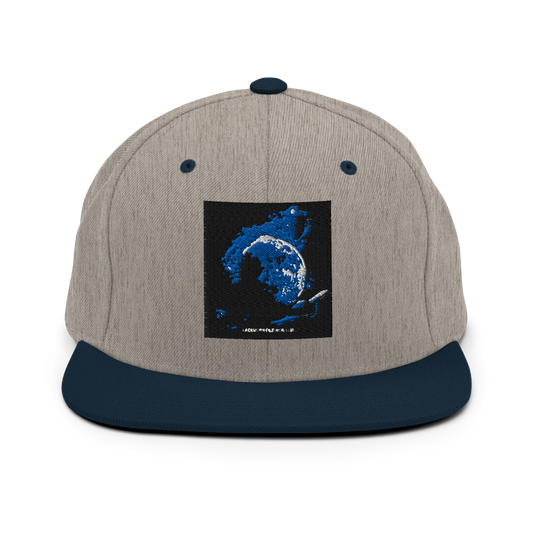 Heather grey and navy classic snapback hat by Yupoong 6089M featuring adjustable strap and structured crown.