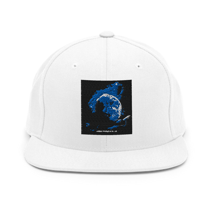 Heather grey and navy classic snapback cap by Yupoong 6089M with structured crown and flat brim, adjustable fit