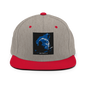 Heather grey and navy classic snapback cap by Yupoong 6089M, featuring a structured six-panel design with adjustable strap.