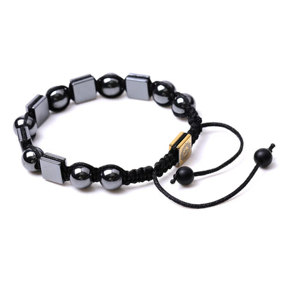 Black Hematite chakra healing bracelet with 10mm natural crystal beads, woven adjustable design for women and men.