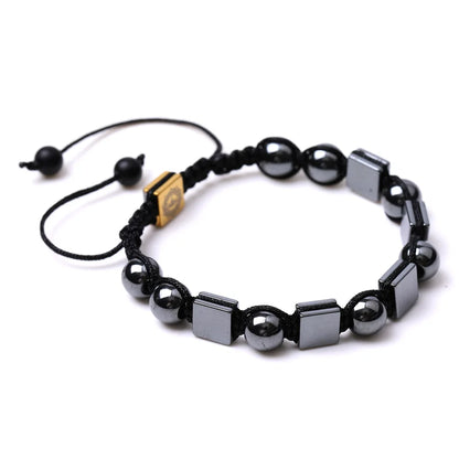 Fashion irregular black hematite crystal bead bracelet with woven adjustable band, chakra healing design for women and men.
