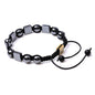 Black Hematite 10mm crystal bead chakra healing yoga bracelet with woven adjustable band for women and men.