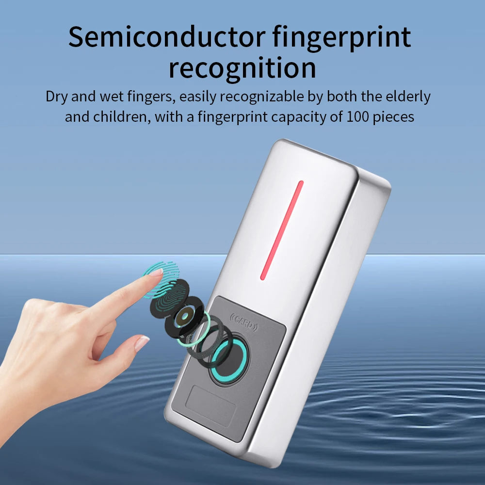 Tuya APP Smart RFID Card Reader with IP67 waterproof design, supports 125KHz/13.56MHz, WiFi remote door access.