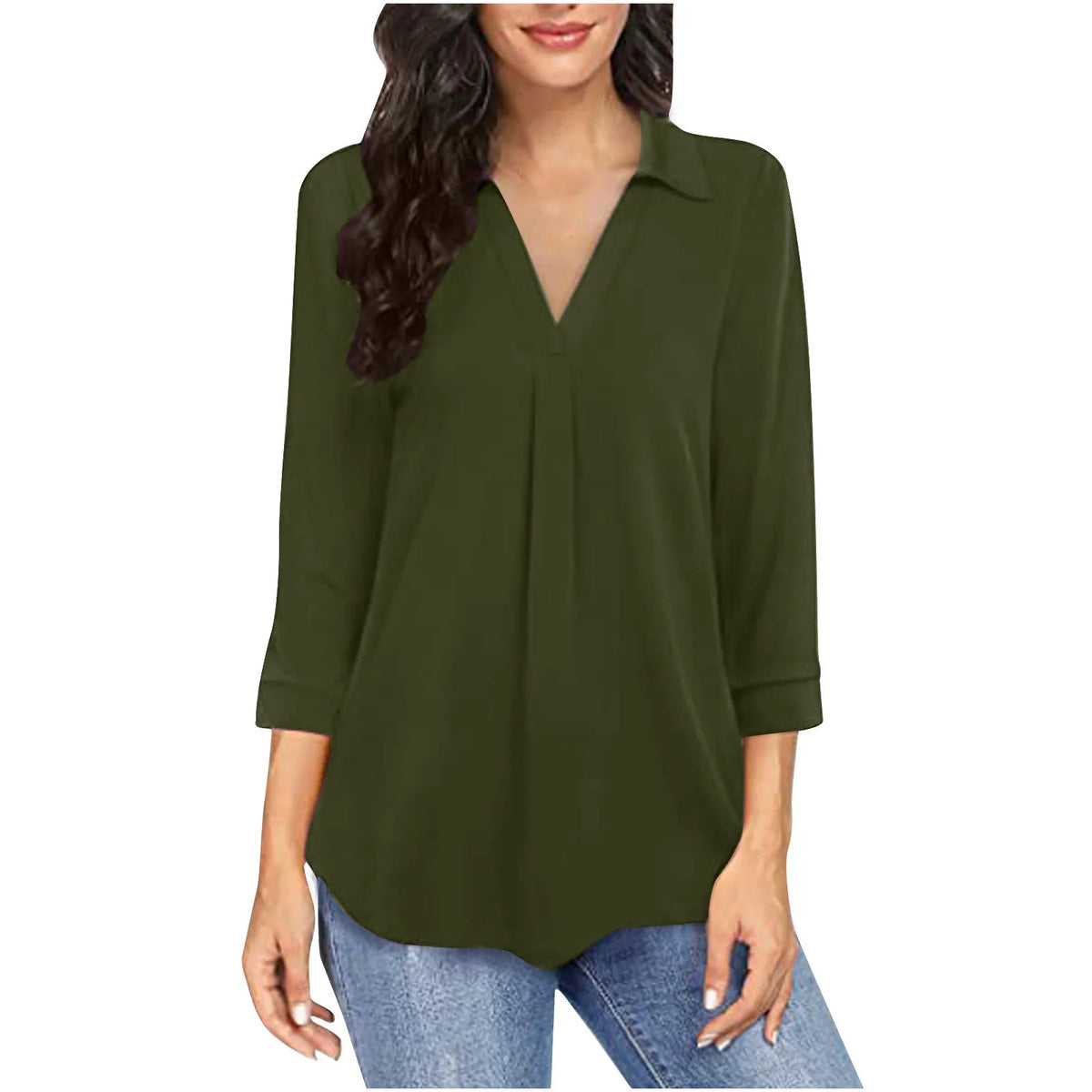Black ladies V-neck blouse with long sleeves, loose fit, casual style, plus size 5XL, suitable for summer wear.