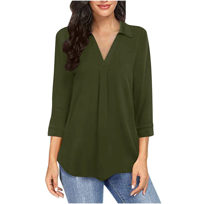 Black ladies V-neck blouse with long sleeves, loose fit, casual style, plus size 5XL, suitable for summer wear.