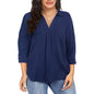 Black ladies V-neck blouse with long sleeves, casual loose fit, solid color, suitable for summer, plus size 5XL, fashion pullover.