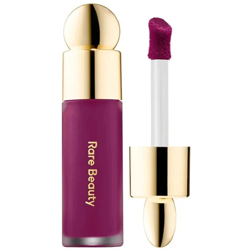 Rare Beauty liquid blush cream with sheer dewy finish, portable blendable cheek and lip tint for a natural makeup look.