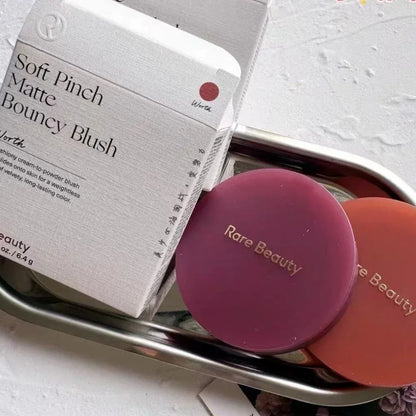Rare Beauty matte long-lasting soft-focus blush in a smooth cream-to-powder liquid formula, sweatproof and waterproof for hydrating makeup.