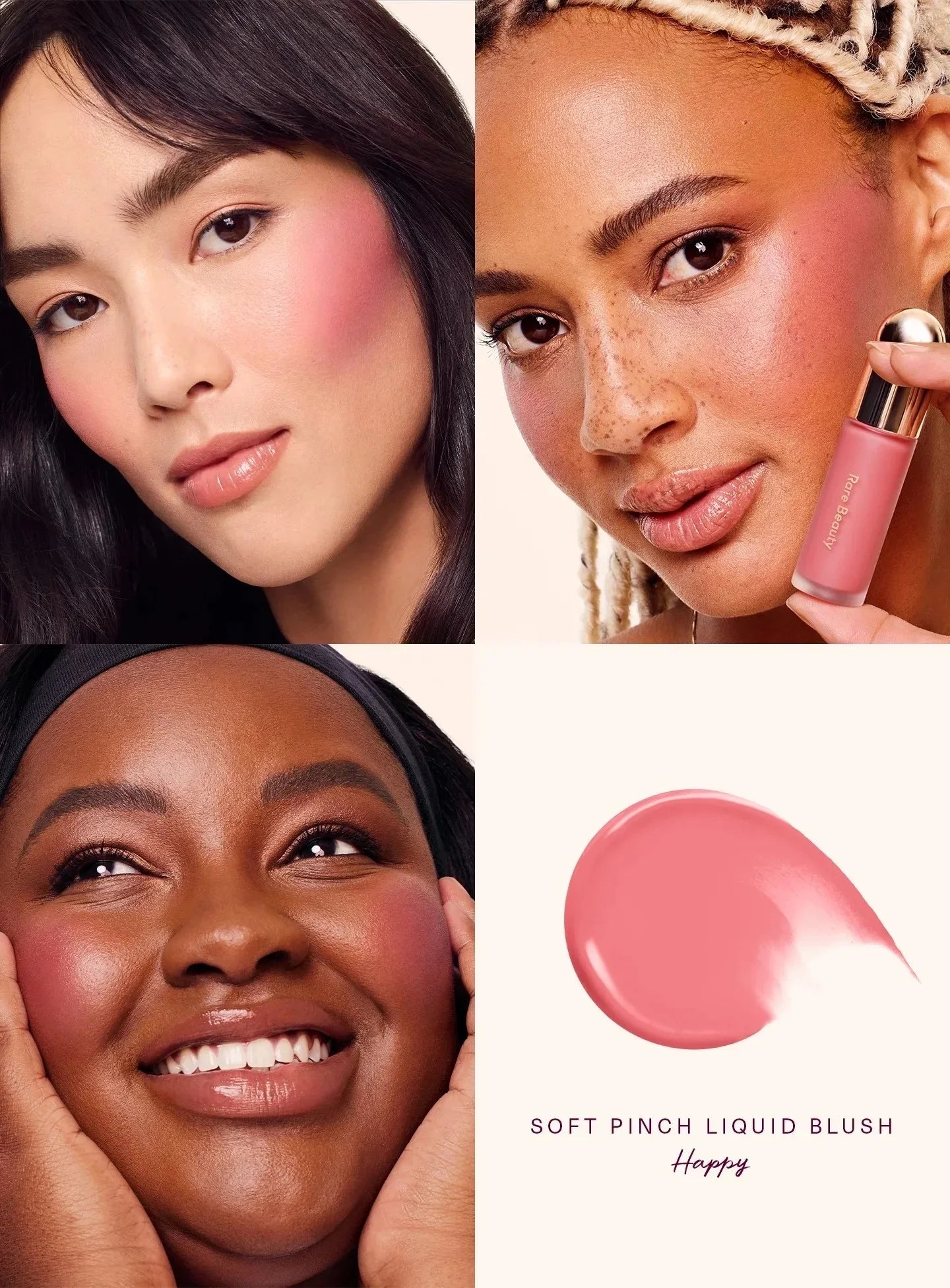 Rare Beauty matte long-lasting blush in a soft-focus, cream-to-powder formula with hydrating, sweatproof, waterproof liquid blush.