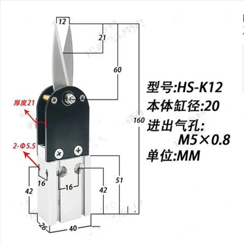 Pneumatic scissors set including HS-K56, HS-K40, HS-K25, HS-K18, HS-K12 for N95 mask machine air blade nipping, in black and silver.