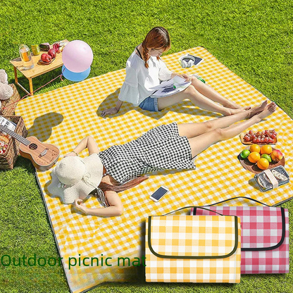 Thick waterproof picnic mat from BACKUPMYFILESNOW.COM® with a soft, durable surface, suitable for outdoor gatherings and camping.