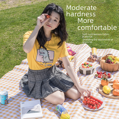 Thick waterproof picnic mat by BACKUPMYFILESNOW.COM® shown outdoors, large size, soft surface ideal for outdoor gatherings