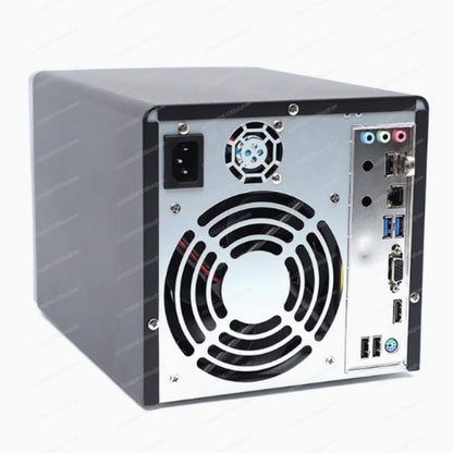 4-bay NAS storage server case by BackupMyFilesNow.com with tooless, screwless design for easy hard drive installation.