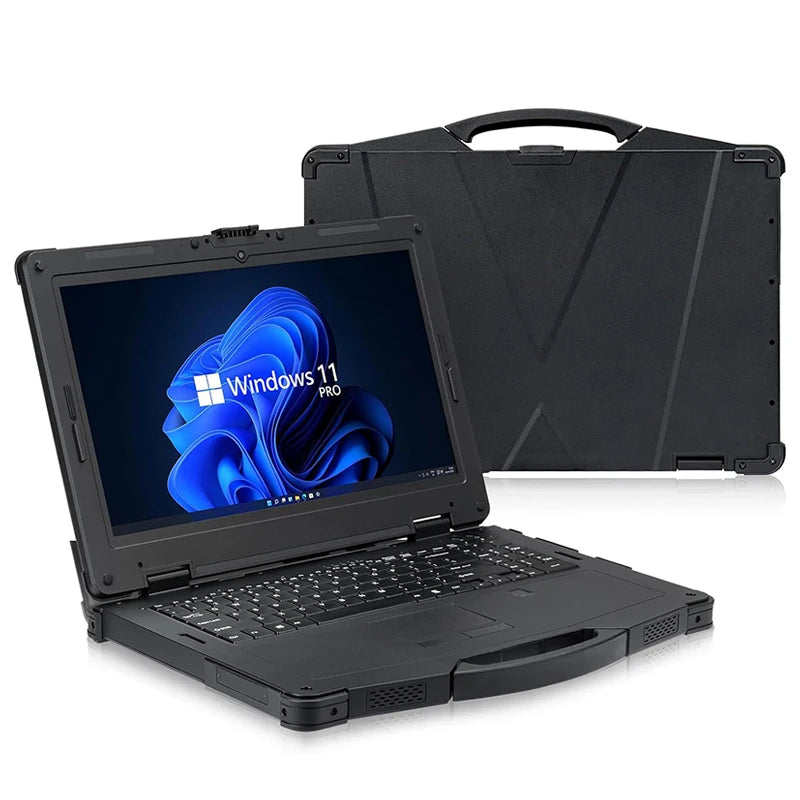 15.6-inch rugged laptop with Windows 11 Pro, Intel i5, dual batteries, Wi-Fi 6, and 4G LTE for heavy-duty use.